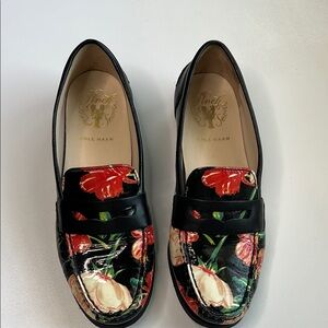 Cole Haan Pinch Penny Loafers Black and Red Flats Floral Loafers
